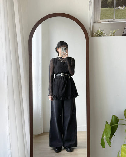 TP546 Ribbon Sheer Top - White | Pink | Black