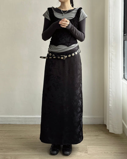 SK229 Floral Jacquard Maxi Skirt - White | Wine | Black