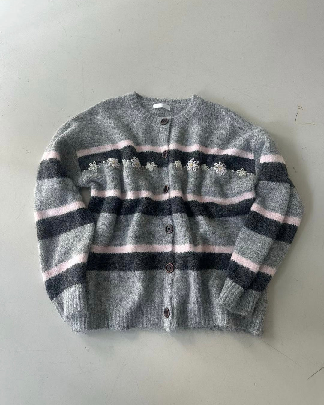 Preorder 🌸 CD054 Floral Muffler Knit - Gray | Brown