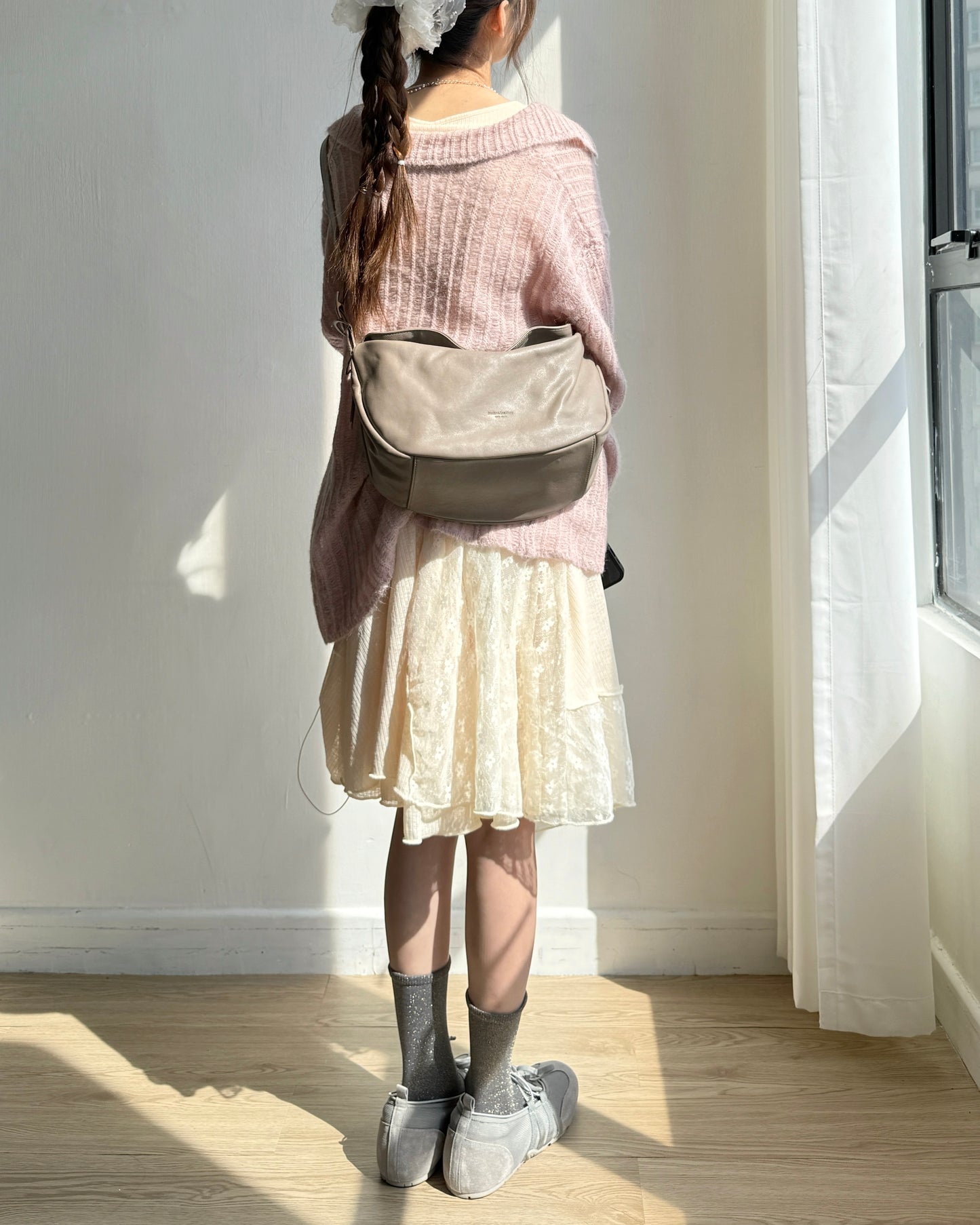 DS285 Lace-trimmed Shirred Patch OPS - Ivory | Black