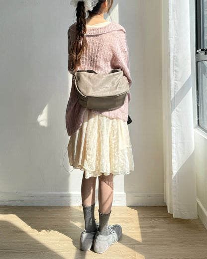 DS285 Lace-trimmed Shirred Patch OPS - Ivory | Black