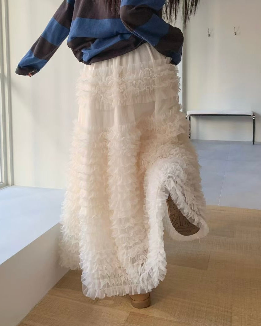 SK213 Ruffle Cancan Skirt - Ivory | Gray