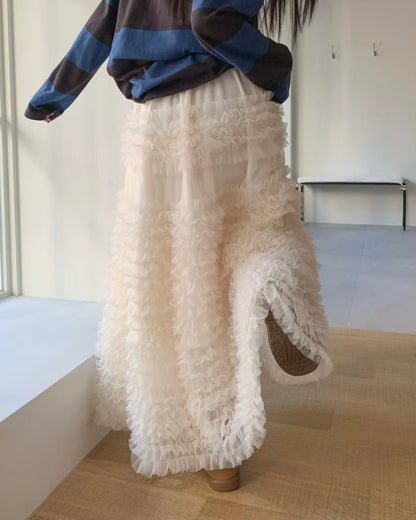 SK213 Ruffle Cancan Skirt - Ivory | Gray