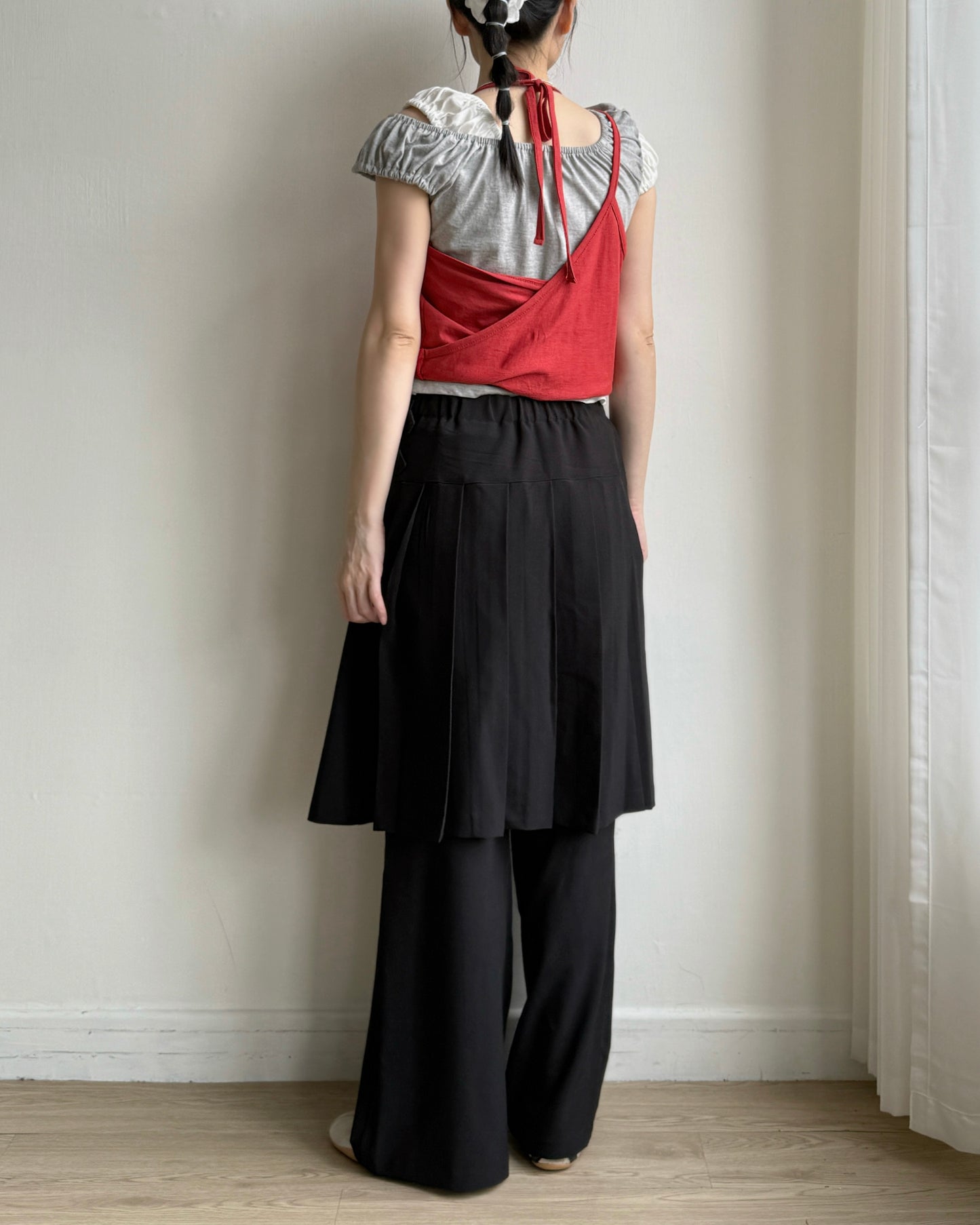PT082 Buckle Skirt Pants - Black | Stripes