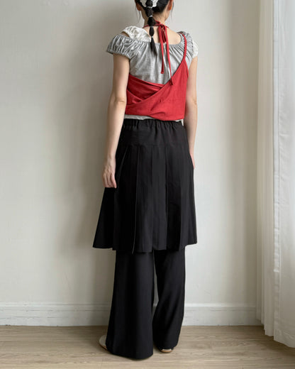 PT082 Buckle Skirt Pants - Black | Stripes