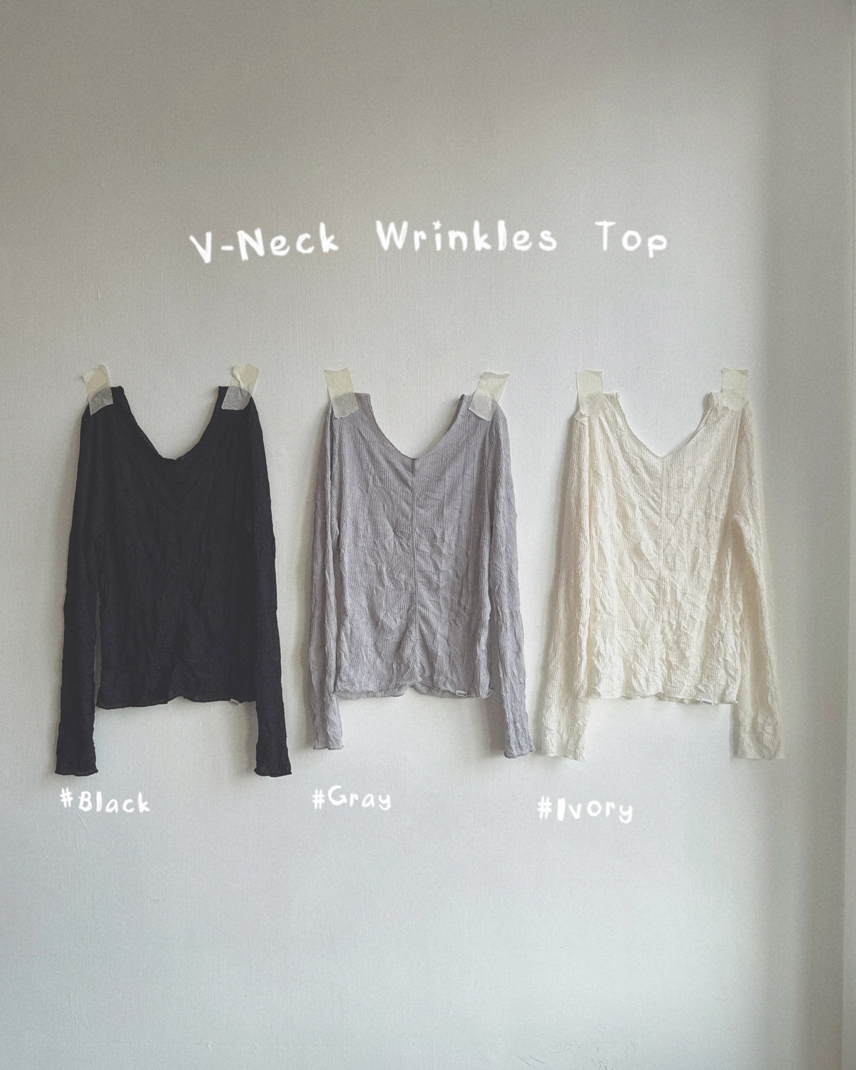 TP608 V-Neck Wrinkles Top - Ivory | Gray | Black