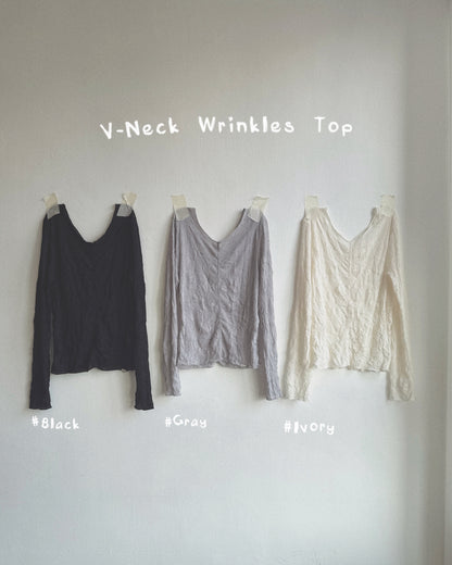 TP608 V-Neck Wrinkles Top - Ivory | Gray | Black