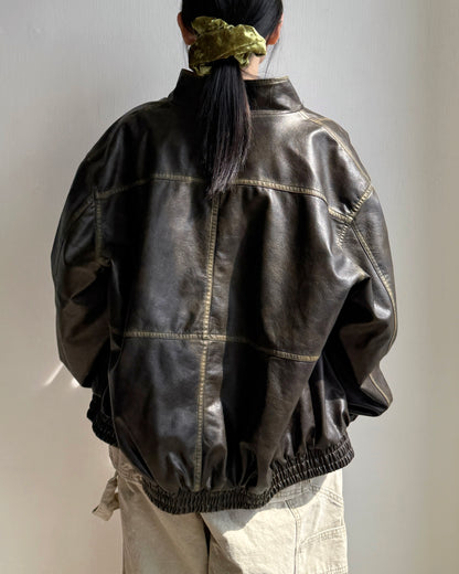 🐏早鳥限定優惠 JK042 Peer Leather Jacket - Dark Brown | Black