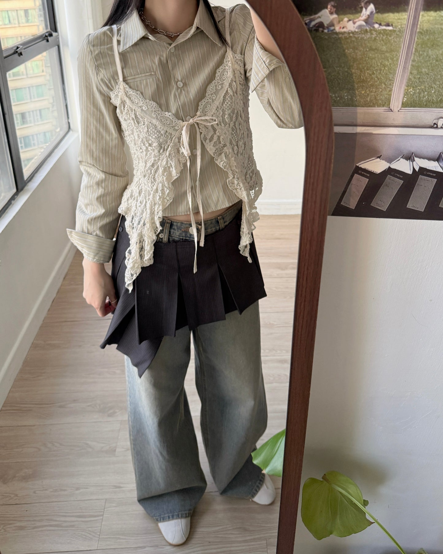 TP574 Cropped Shirt - Khaki | Blue | White