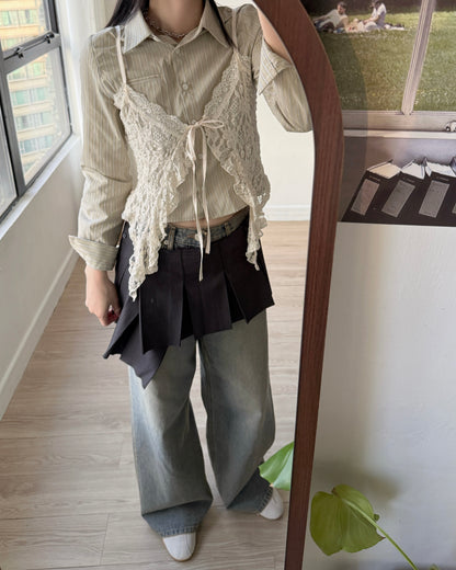 TP574 Cropped Shirt - Khaki | Blue | White