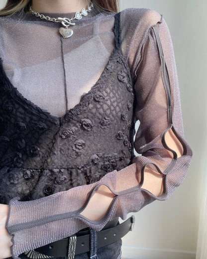 現貨 TP485 JP 2way Sheer Top - Blue | Charcoal