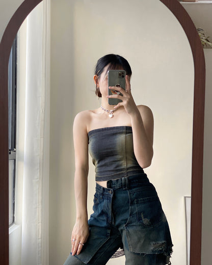 現貨 TP482 Denim Tube Top - Navy