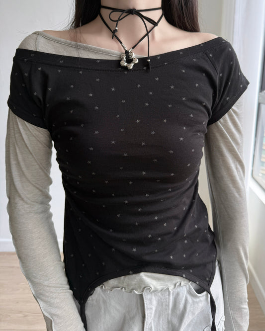 TP543 Star Shirring Top - White | Gray | Black