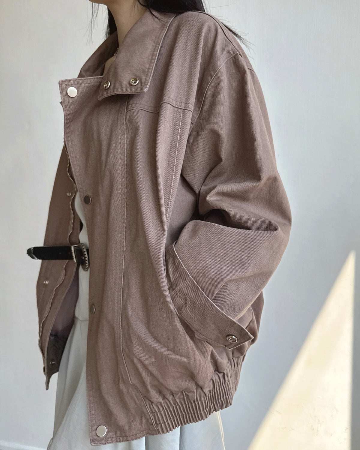 JK047 Amber Washed High Neck Jumper - Brown | Wine