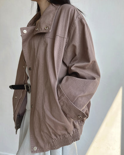 JK047 Amber Washed High Neck Jumper - Brown | Wine