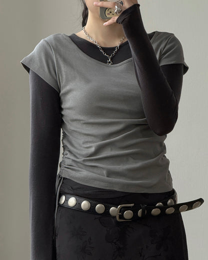 TP609 Drawstring Ruched Tee - White | Wine | Gray | Black