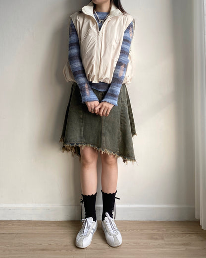 SK181 Irregular Ruffle Skirt - Gray | Black