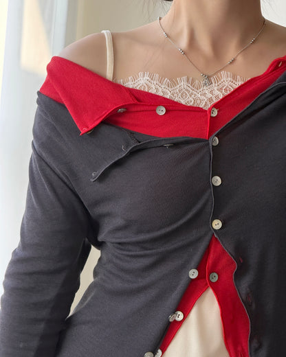 TP618 Button Cardigan - Red | Ivory | Plum | Charcoal | Black