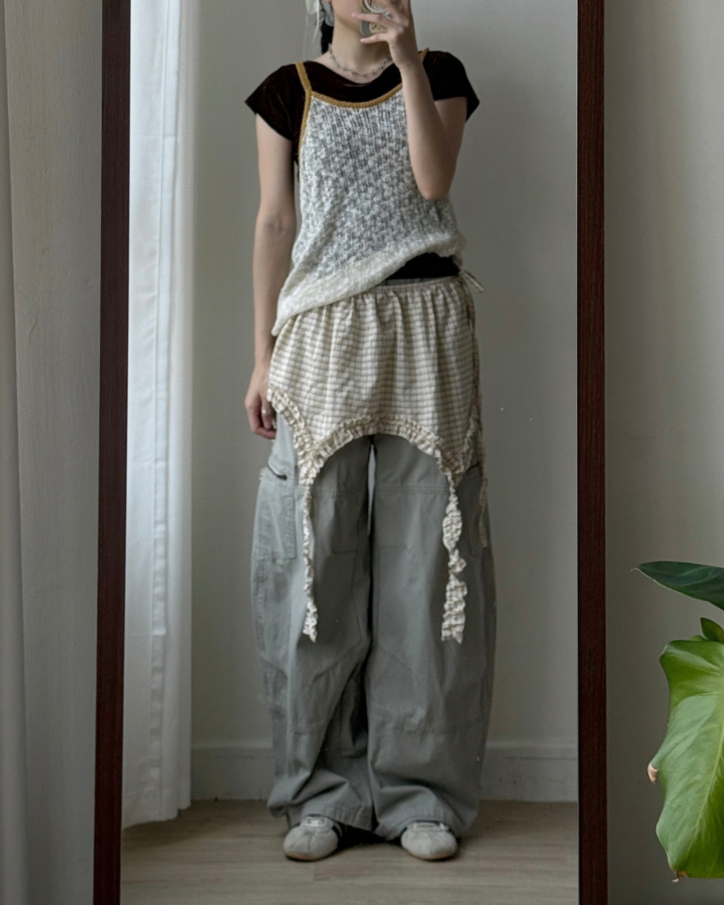 Sk228 Checkered Skirt - Beige | Black