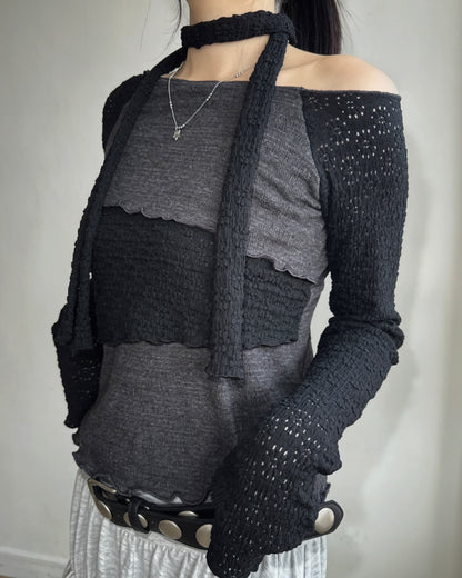 TP611 Textured Scarf Top - Mint | Black