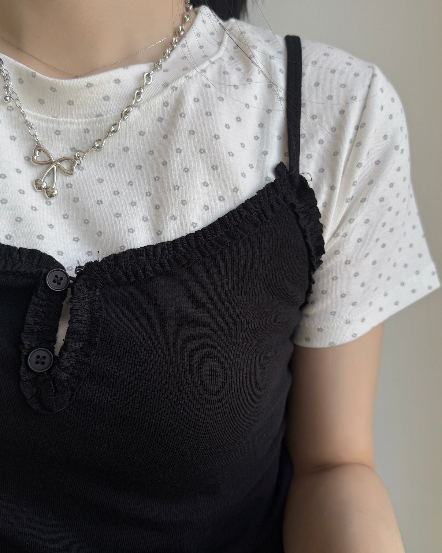 TP601 Floral Top - Gray | White | Navy