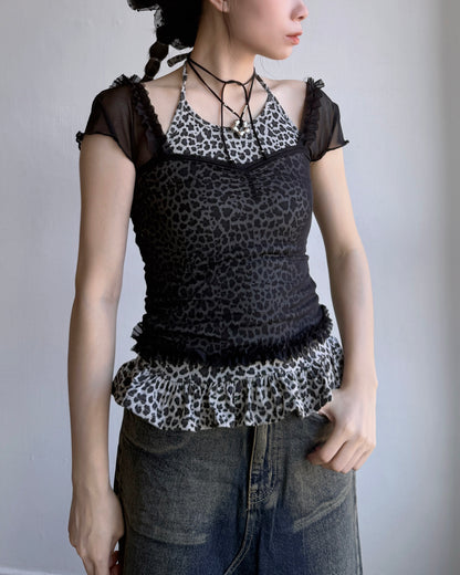 VT259 Leopard Print Top - Gray | Mocha