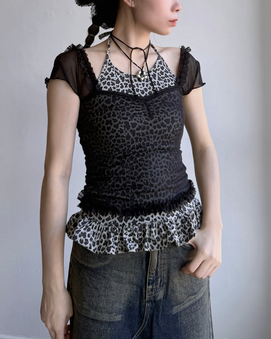VT259 Leopard Print Top - Gray | Mocha