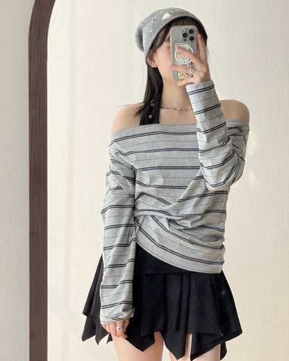 VT273 Hole Halter Top - Gray | White | Black