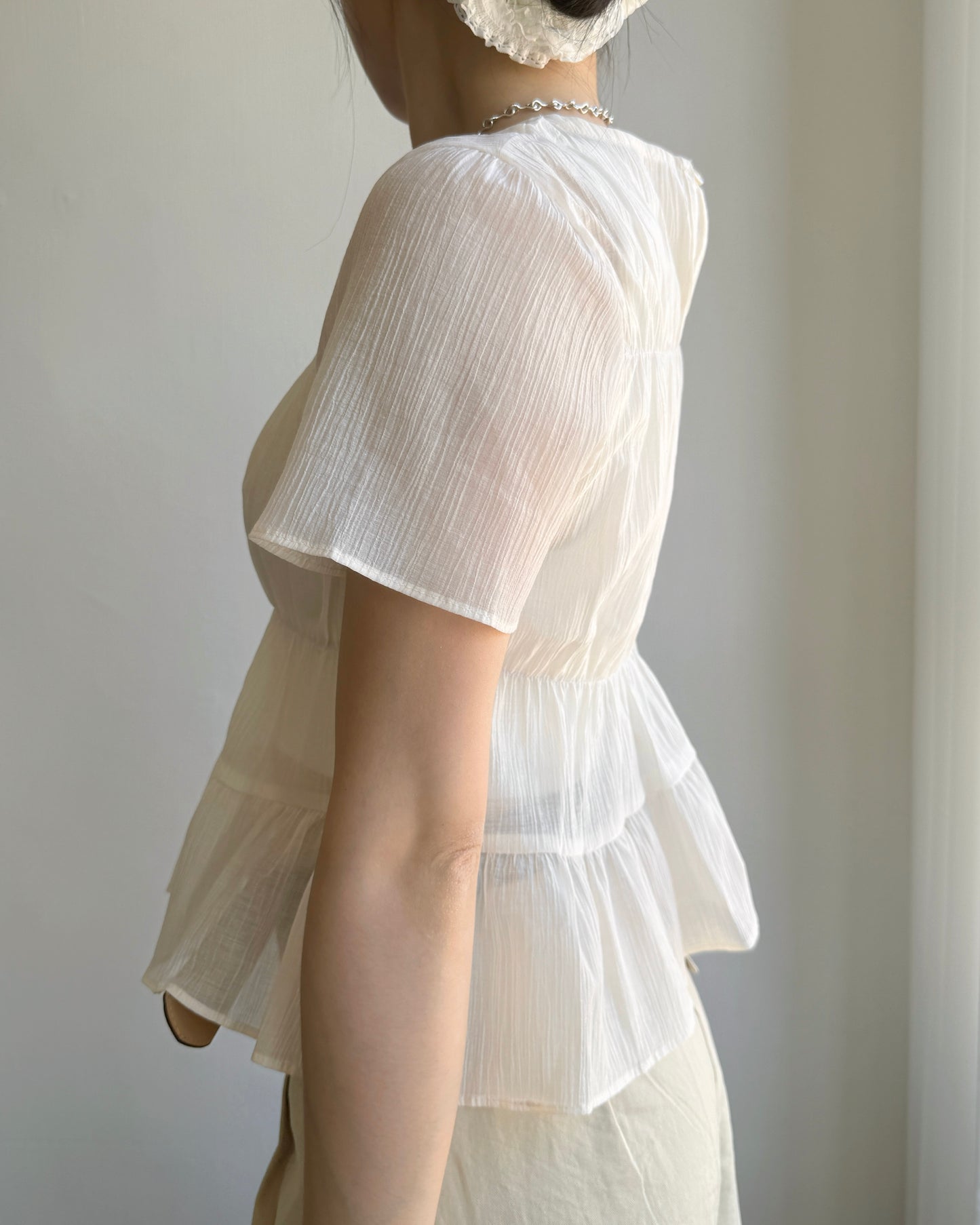 TP525 Frill Blouse - Ivory | Black