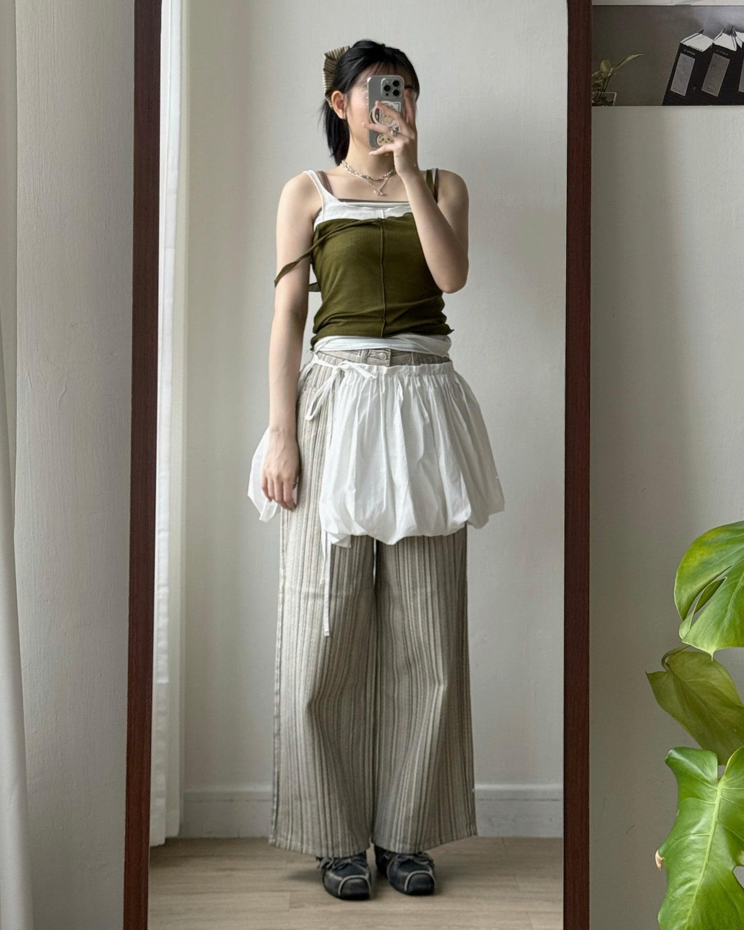PT083 Striped Cotton Pants - Ivory | Navy