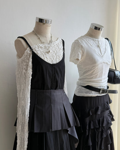 TP575 FAFA Lace Top - White | Black