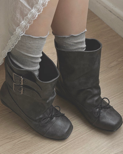 🛎️早鳥限時優惠 SH028 Vintage Washed Buckle Shirring boot