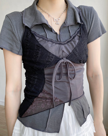 TP517 V-Neck Top - Pink | Charcoal