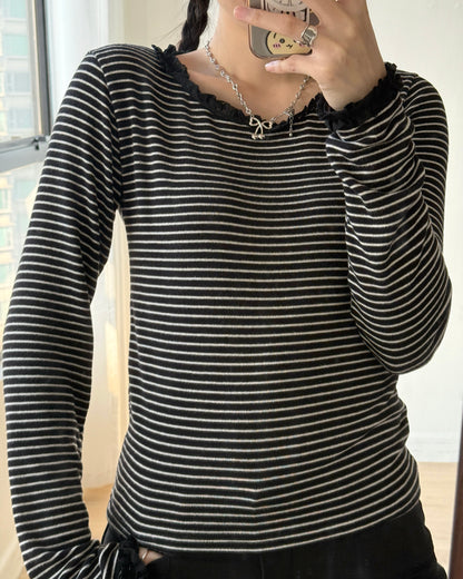 TP569 Striped Lace Top - Gray | Black