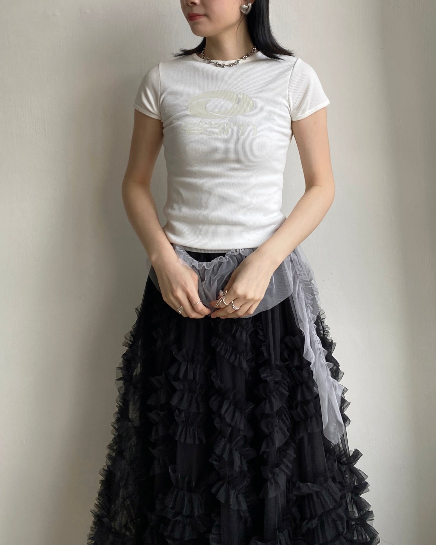 SK182 Bun Frill Skirt - White | Gray | Black