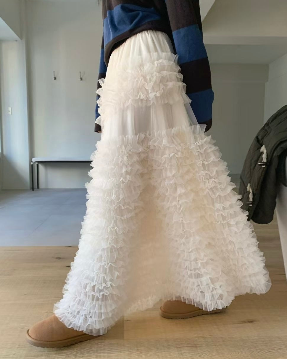 SK213 Ruffle Cancan Skirt - Ivory | Gray