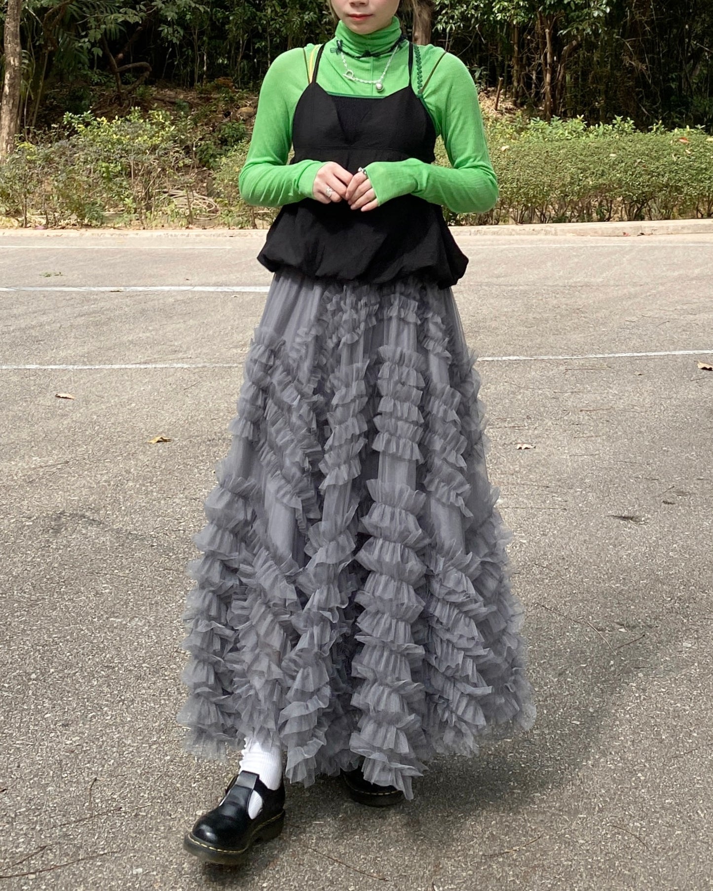 SK182 Bun Frill Skirt - White | Gray | Black