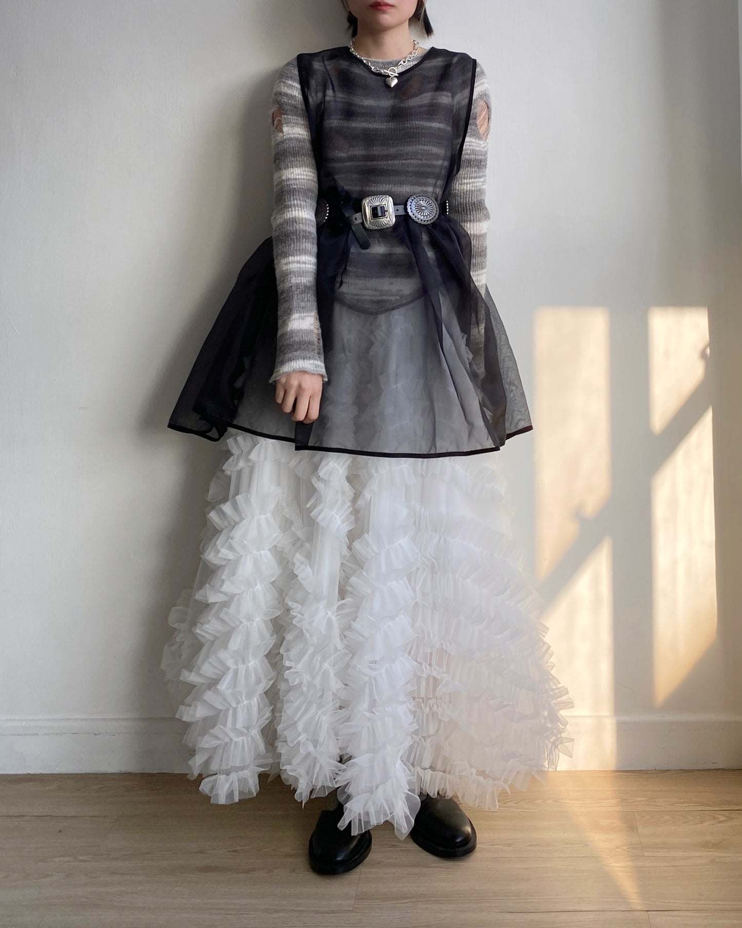 SK182 Bun Frill Skirt - White | Gray | Black
