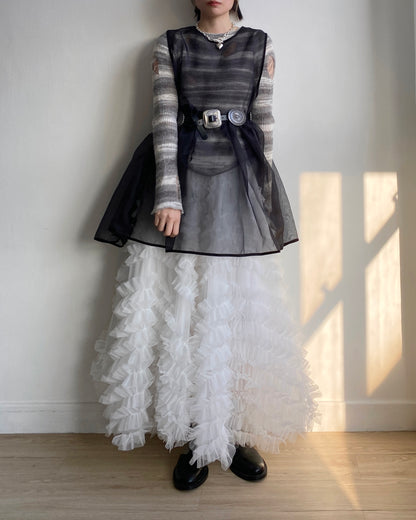 SK182 Bun Frill Skirt - White | Gray | Black