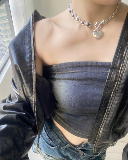 現貨 TP482 Denim Tube Top - Navy
