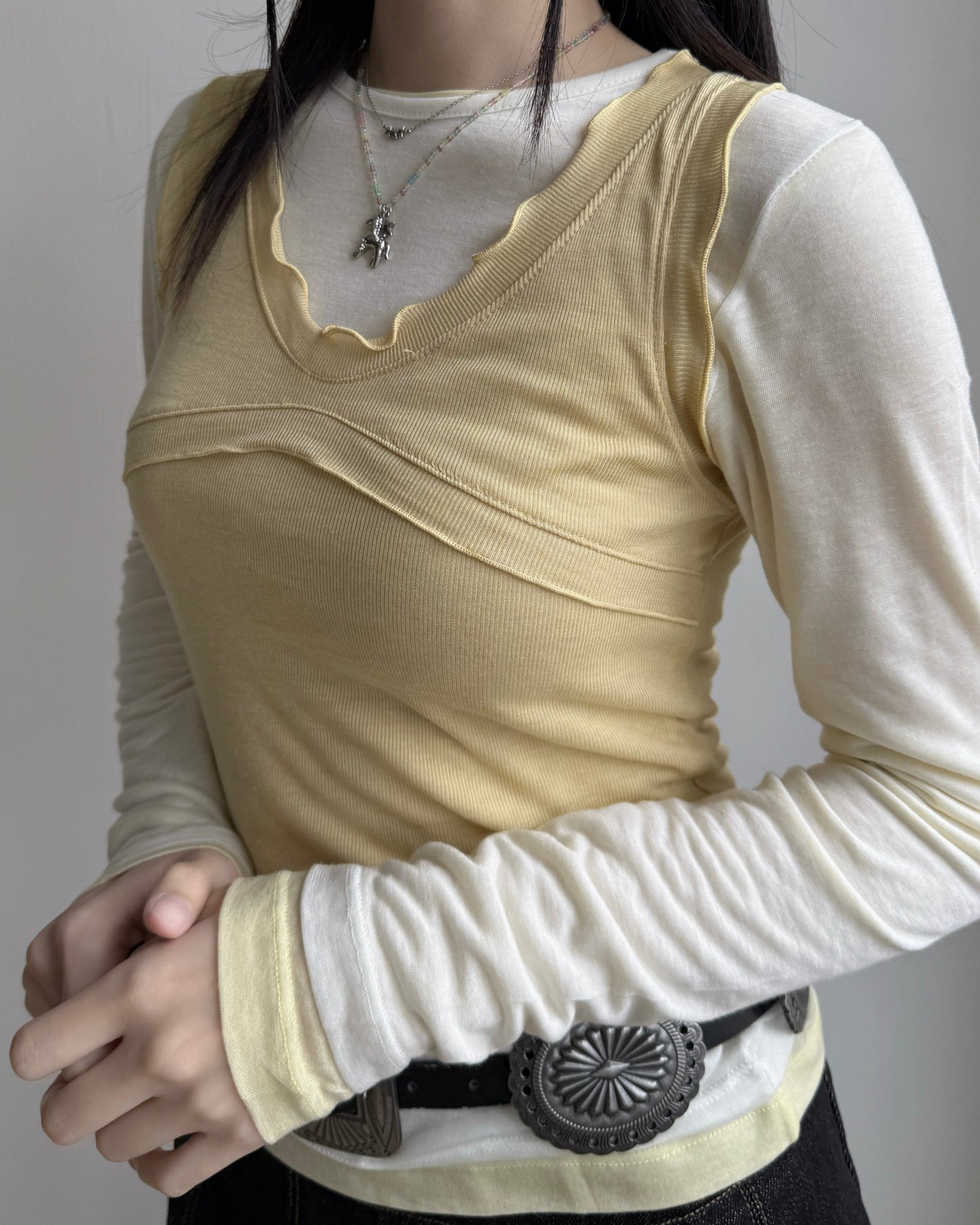 VT277 Ruffle Vest - White | Yellow | Brown | Purple | Charcoal