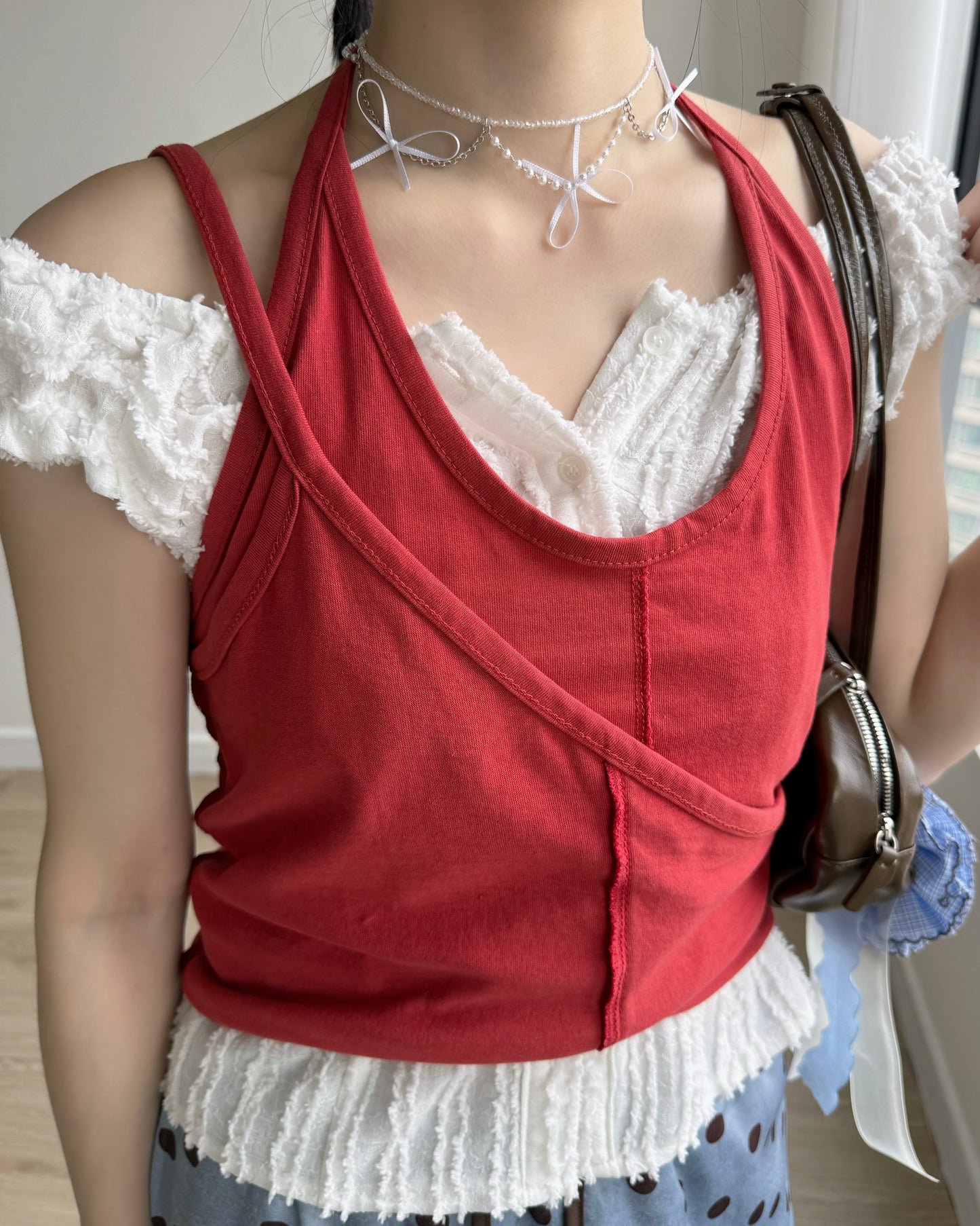 VT283 Half-zip Halter Top - Red | Skyblue | Charcoal