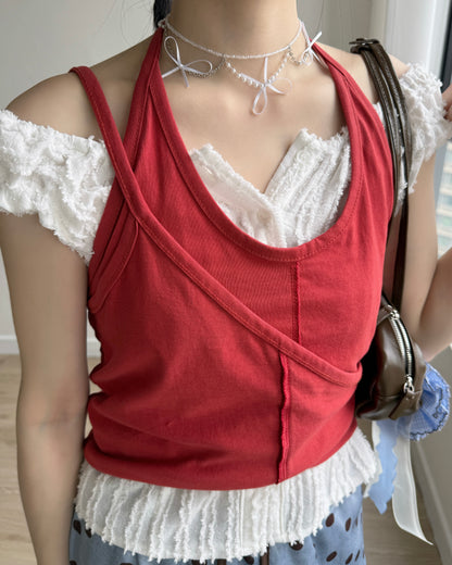 VT283 Half-zip Halter Top - Red | Skyblue | Charcoal
