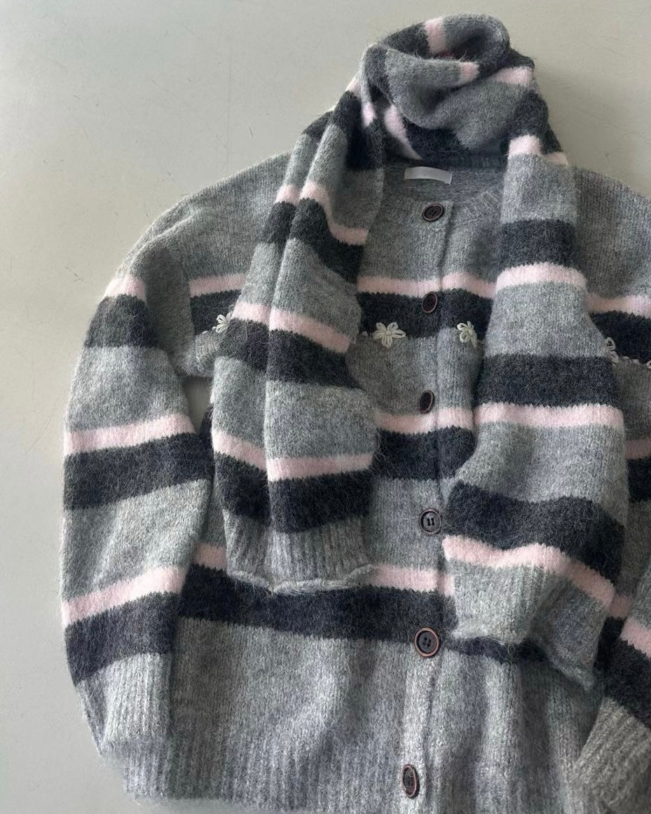 Preorder 🌸 CD054 Floral Muffler Knit - Gray | Brown