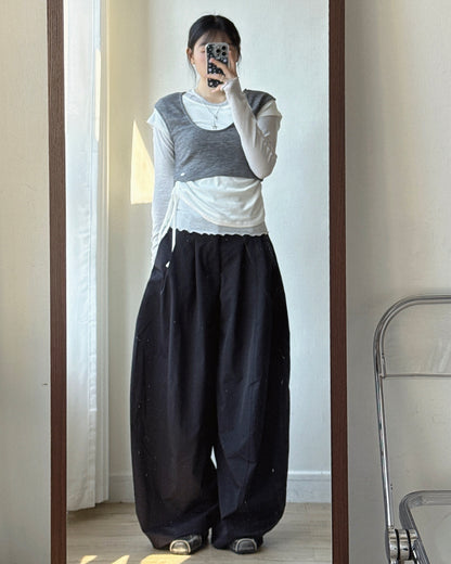 PT086 Balloon Wide Pants - Ivory | Black