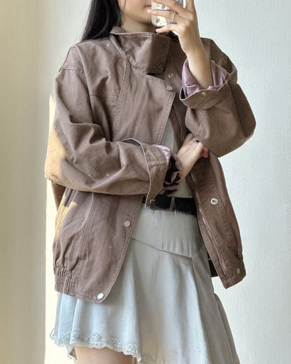 JK047 Amber Washed High Neck Jumper - Brown | Wine