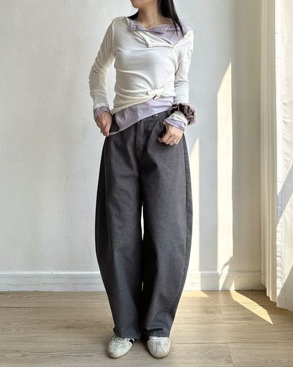 TP622 Ribbed Button Asym Top - Black | Gray | Plum | Charcoal | Mint | Ivory