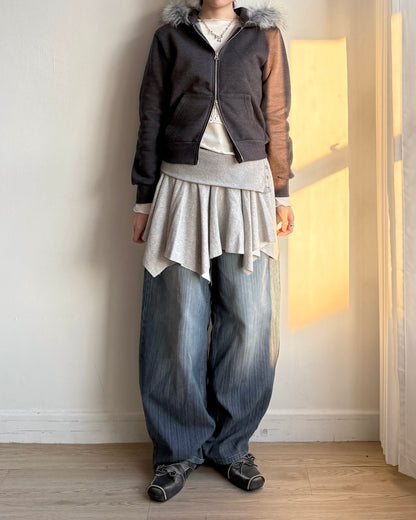 JK043 Trimmed Zip-up Jacket - Ivory | Gray