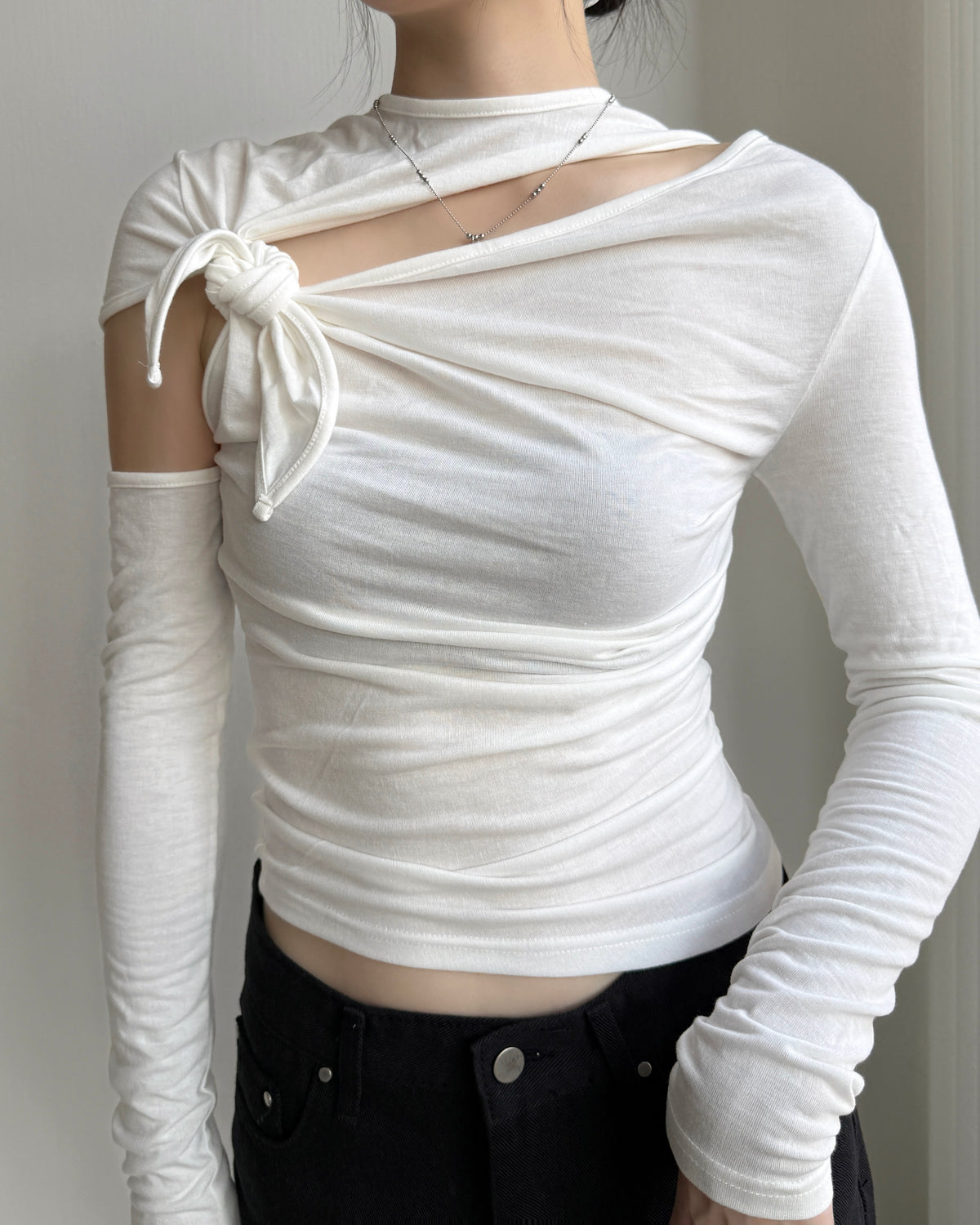 TP619 Asym Knot Cutout Top - Black | Charcoal | White