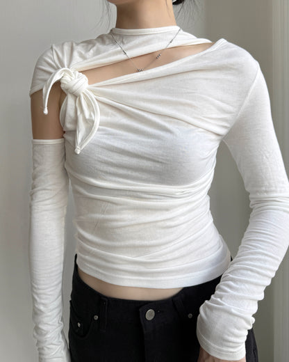 TP619 Asym Knot Cutout Top - Black | Charcoal | White